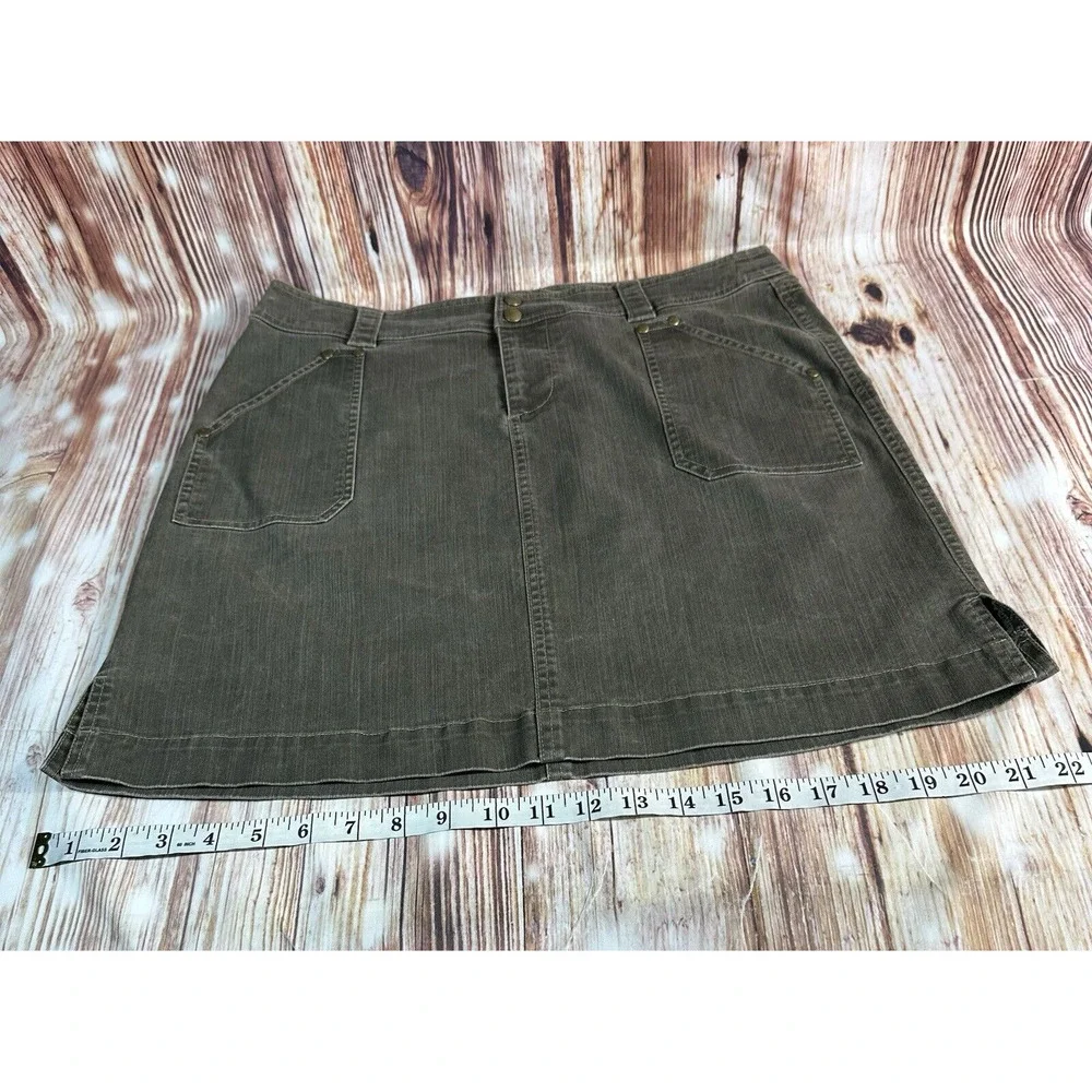 Kuhl STIRR ADVENTURE Size 12 Olive Green Knee Length Jean Denim Skirt 33x18.5 - Picture 6 of 10
